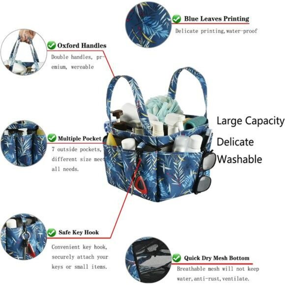 Large Mesh Shower Caddy Bag Bathroom Tote Organizer with Pockets for Dorm Gym - Picture 3 of 8